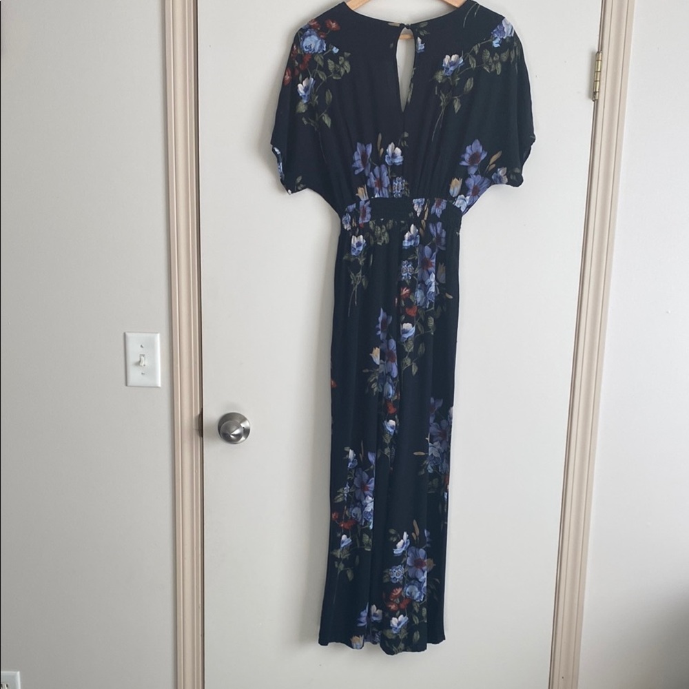 Black Floral Jumpsuit with Dolman Sleeves and V-Neck - Picture 5 of 9